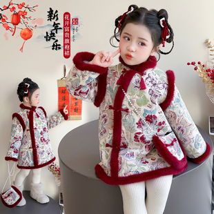 宝宝加厚红色过新年 新款 女童拜年服儿童旗袍裙子中式 汉服夹棉冬装