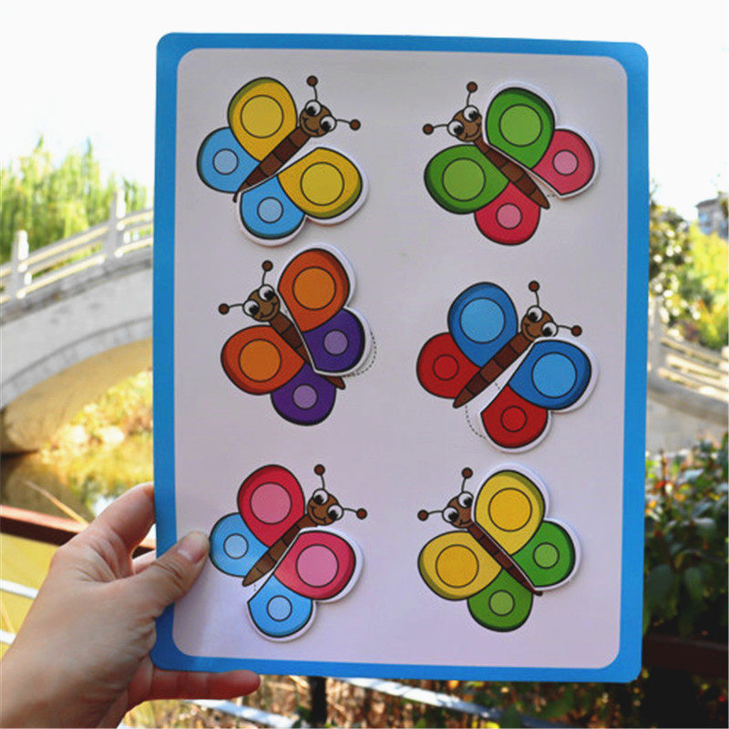蝴蝶颜色配对diy自制手工安静书材料包成品 益智蒙氏贴纸宝宝玩具