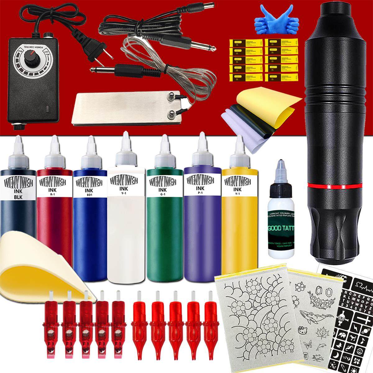 纹身笔套装全套学员新手学习纹身进阶练习皮大瓶色料脚踏刺青一套
