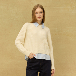 两色绞花 女式 简约舒适一款 DIV.POLO专柜正品 TR0563571 圆领针织衫