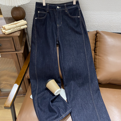 女式牛仔裤加绒阔腿裤保暖舒适