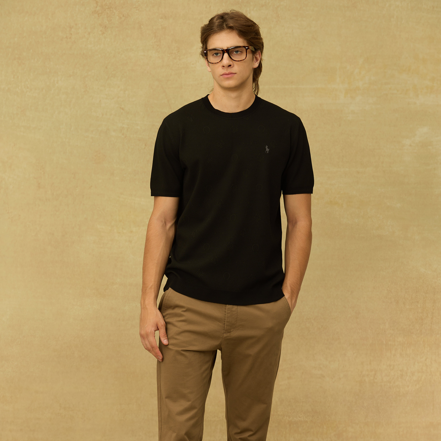 男士秋冬马标短袖不挑人黑色圆领