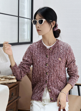 保罗彼得 专柜正品女士混色圆领长袖针织开衫短款舒适UKECZ00350