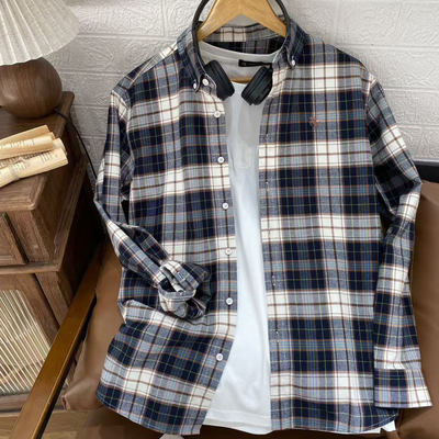 男士长袖衬衫格纹商务休闲通勤