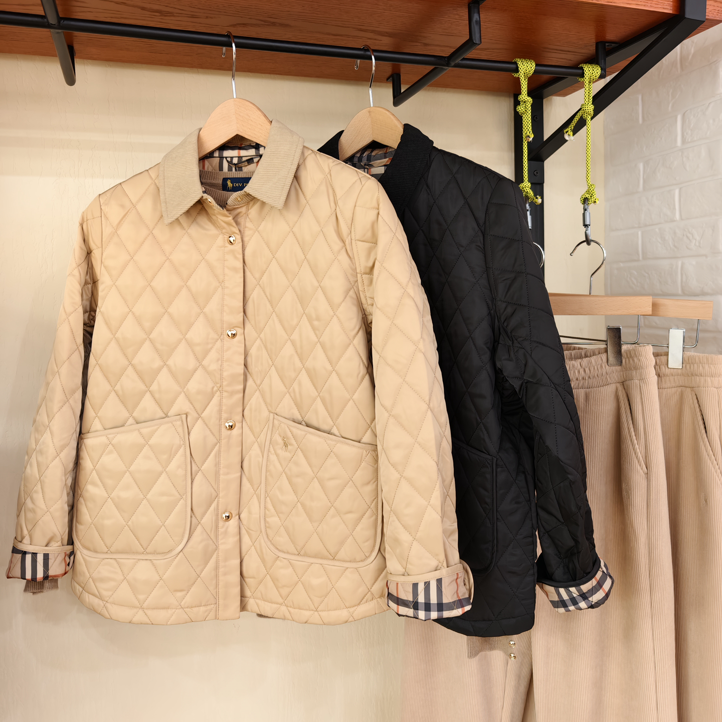 女式翻领棉服时尚菱形格老钱风