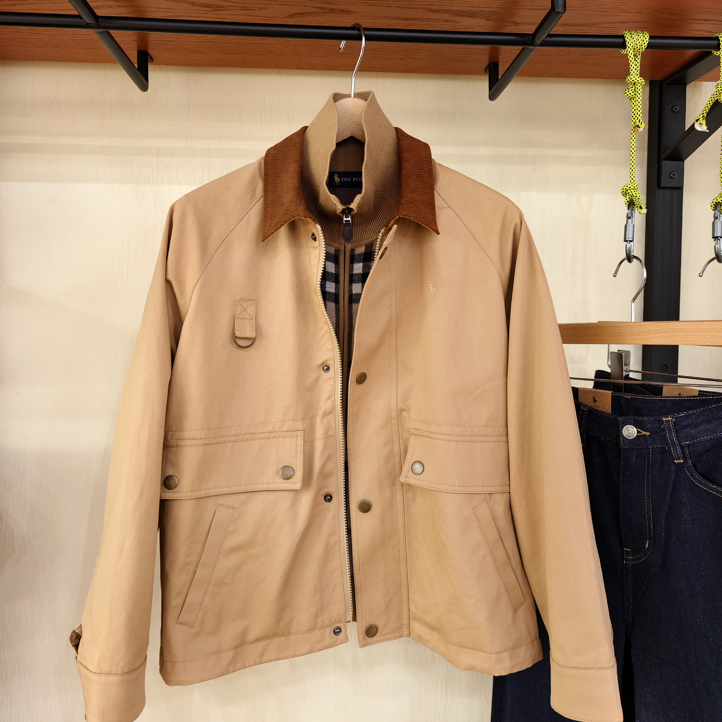 DIV.POLO 专柜正品女士翻领拼接卡其老钱风复古外套时尚TN0553504