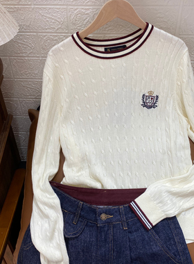 保罗彼得 专柜正品女式圆领针织衫 学院风 绞花简约LLECZ00781/82