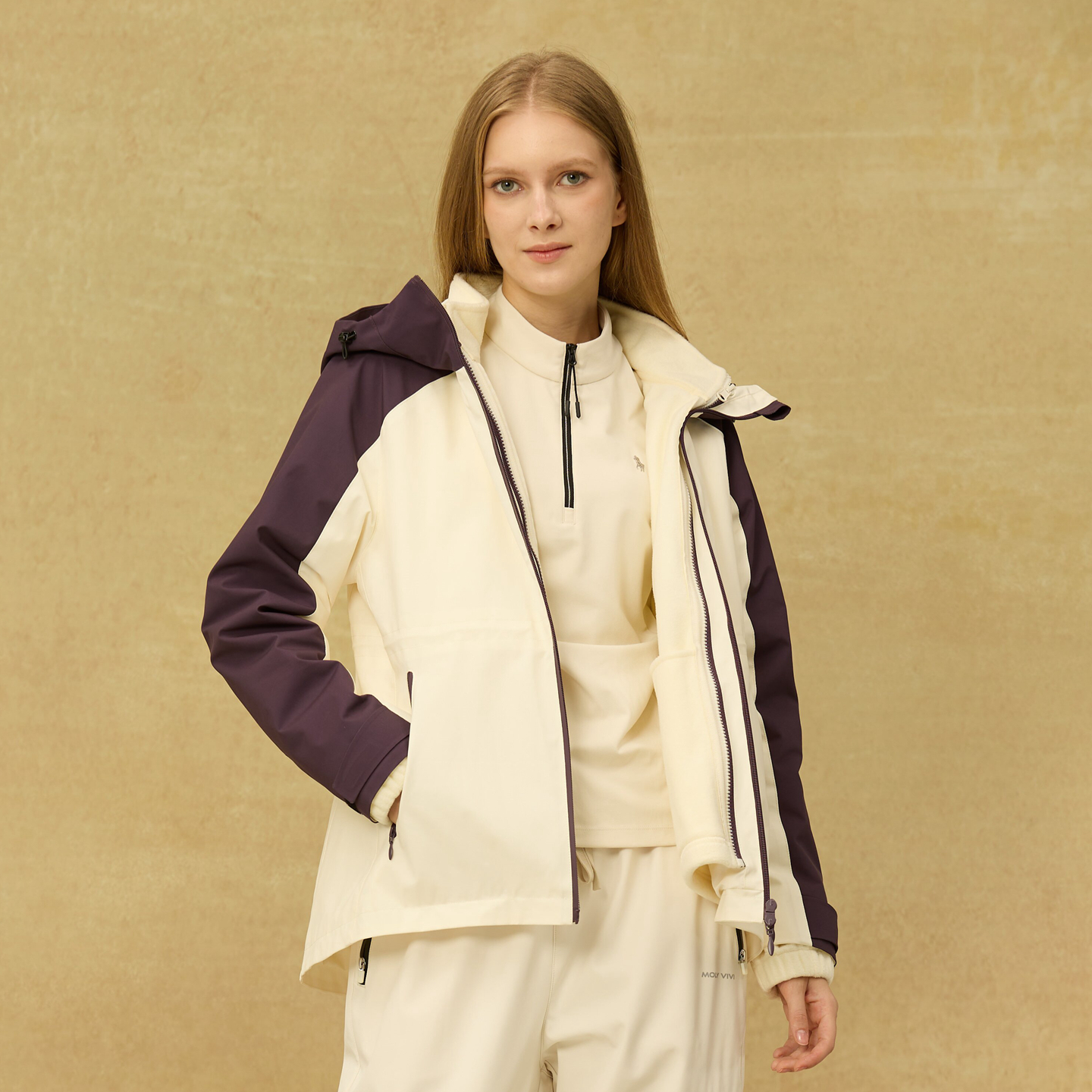 女式连帽夹克加绒拼接款