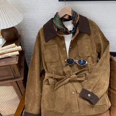 保罗彼得专柜正品女士翻领拼接麂皮外套2025秋季新款YNECU00161