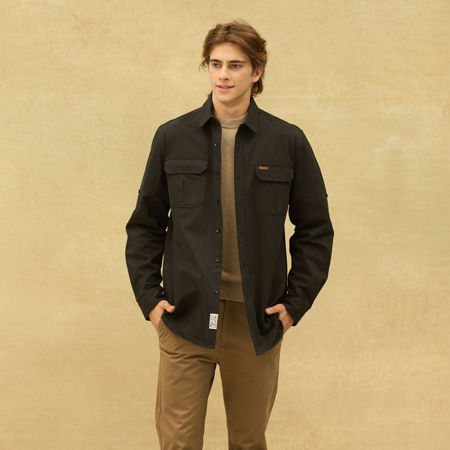 男士衬衫DIV.POLO 专柜正品长袖翻领可内搭可外穿纯色RC0853565