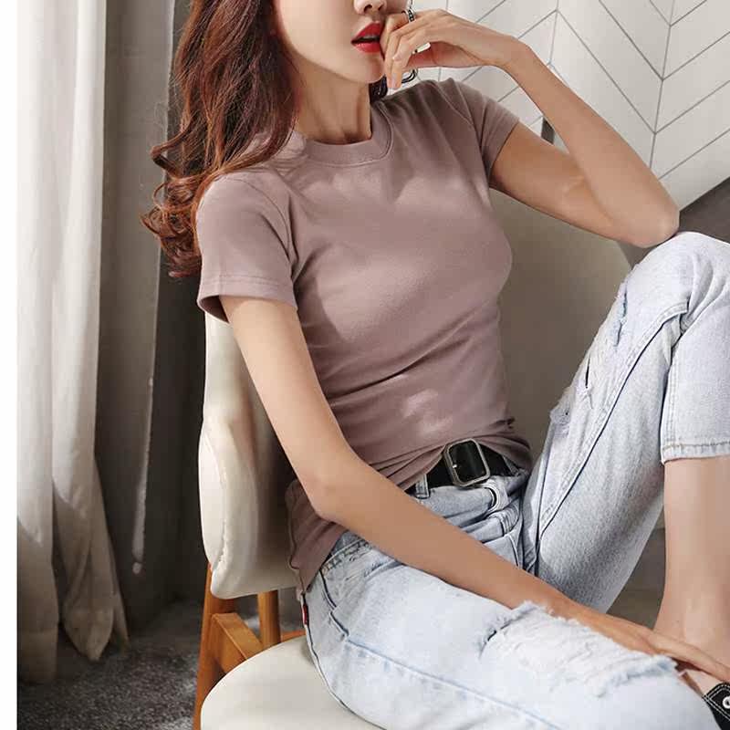 t恤女短袖韩版2020早春新款纯色纯棉夏季女装修身体恤紧身上衣潮|msdalam kategori mod main/animasi/Zhou Bian/cos/permainan papan, kostum cosplay/props/perkhidmatan, Wanita Cosplay - dari Buy2taobao.com untuk memberikan perkhidmatan ejen Taobao profesional membeli