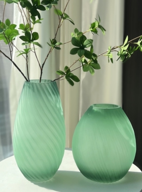 创意轻奢绿色蒙砂玻璃花瓶简约高级感客厅水培装饰工艺品摆件