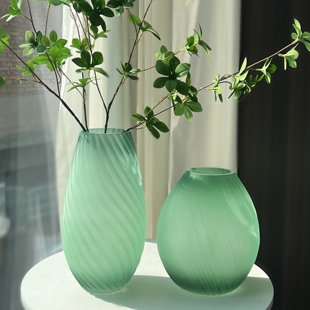 创意轻奢绿色蒙砂玻璃花瓶简约高级感客厅水培装饰工艺品摆件