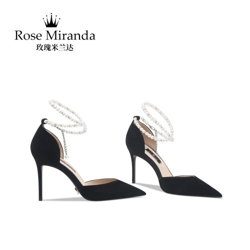 RoseMiranda玫瑰米兰达高跟鞋黑色真皮手工凉鞋女春夏新款