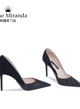 玫瑰米兰达RoseMiranda高跟鞋黑色尖头单鞋百搭真皮细跟鞋