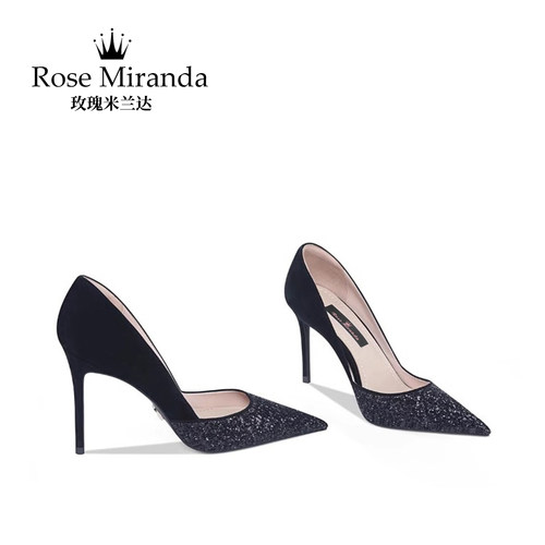 玫瑰米兰达RoseMiranda高跟鞋黑色尖头单鞋百搭真皮细跟鞋