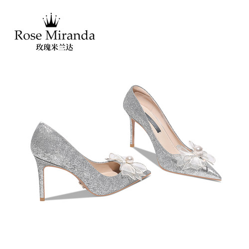 RoseMiranda玫瑰米兰达高跟鞋蝴蝶结法式尖头婚鞋细跟单鞋