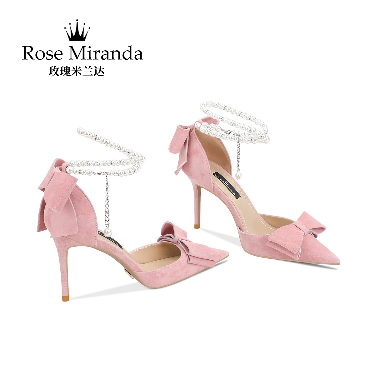 玫瑰米兰达RoseMiranda高跟鞋粉色蝴蝶结夏季新款尖头凉鞋