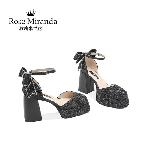 玫瑰米兰达RoseMiranda高跟鞋黑色粗跟防水台侧空凉鞋