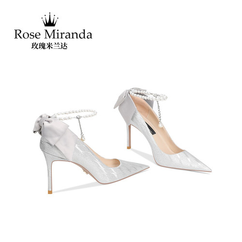 玫瑰米兰达RoseMiranda高跟鞋浅口一字带细跟尖头婚鞋单鞋