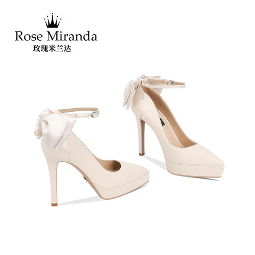 玫瑰米兰达RoseMiranda高跟鞋真丝蝴蝶结浅口防水台小码单鞋