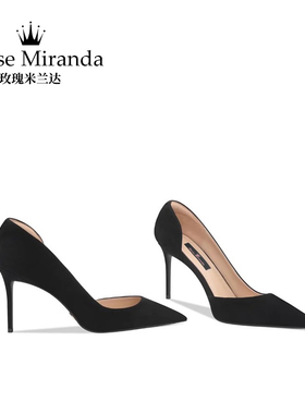 玫瑰米兰达RoseMiranda高跟鞋黑色法式侧空鞋尖头细跟单鞋