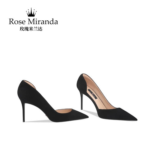 玫瑰米兰达RoseMiranda高跟鞋黑色法式侧空鞋尖头细跟单鞋