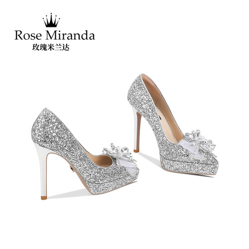 玫瑰米兰达RoseMiranda高跟鞋银色法式防水台细跟单鞋婚鞋
