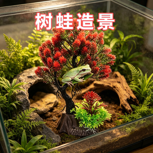树蛙专用造景装饰饲养箱水草树迎客松摆盘盆景树水族箱仿真绿植