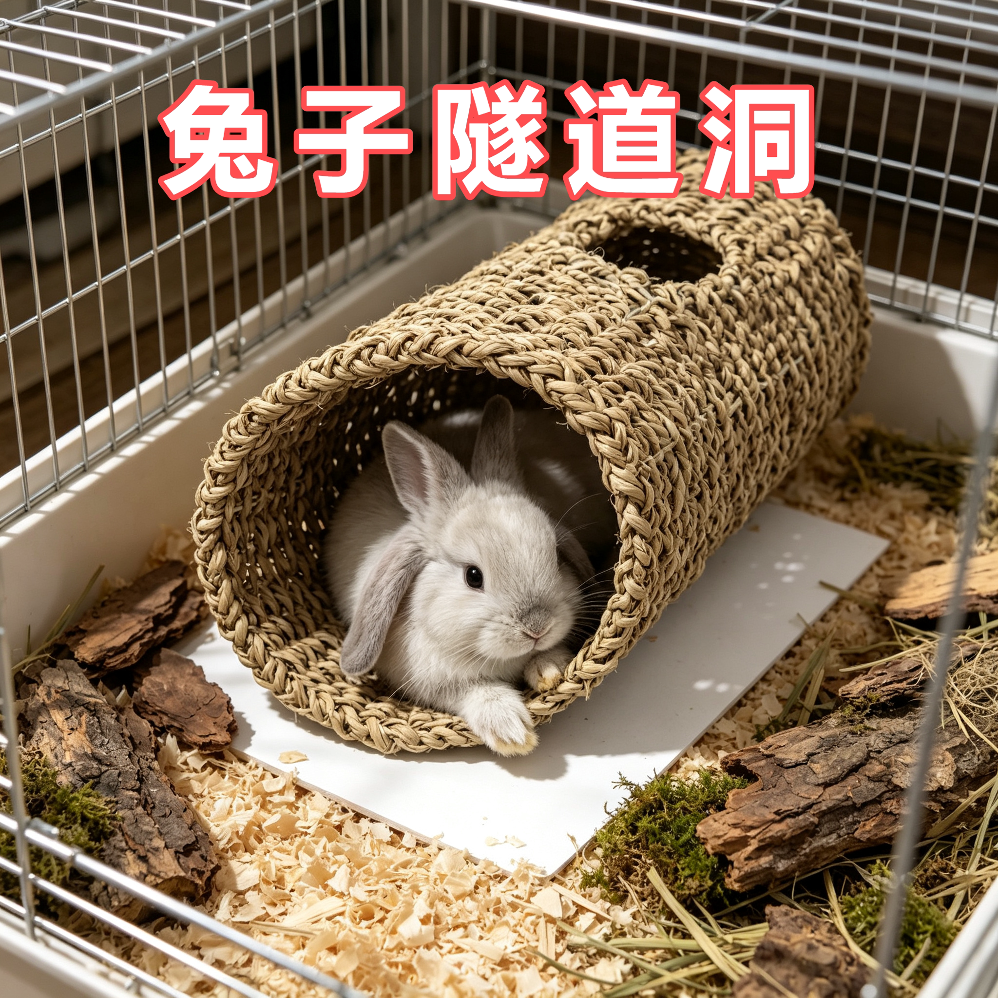 兔子专用隧道窝洞穴玩具草编管道躲避爬宠用品饲养箱造景装饰图片