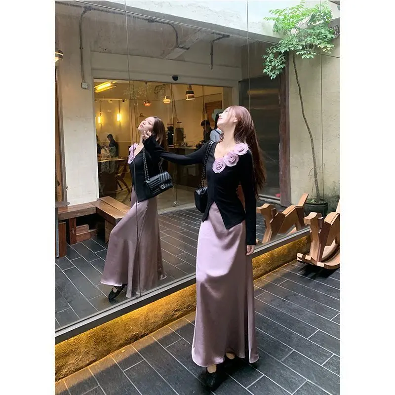 西蒙莱纳法式立体玫瑰花女气质长时尚套装
