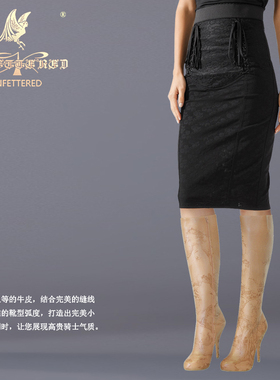 UNFETTERED秋冬新款印花女鞋靴子长靴女式长筒高跟圆头性感骑士靴