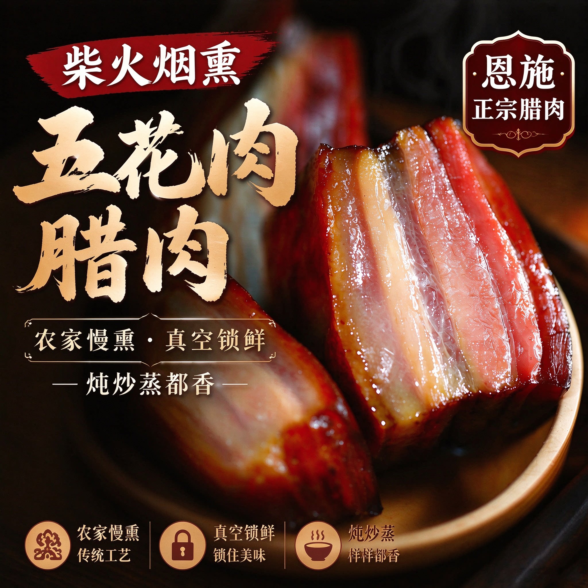农村号湖北恩施土家柴火烟熏五花腊肉 500g农家腊肉肥瘦相间特产