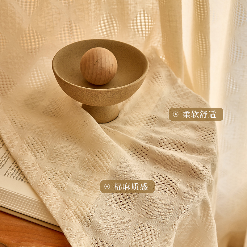 日式原木风亚麻纱窗帘奶油色纱帘客厅阳台隔断透光不透人棉麻窗纱