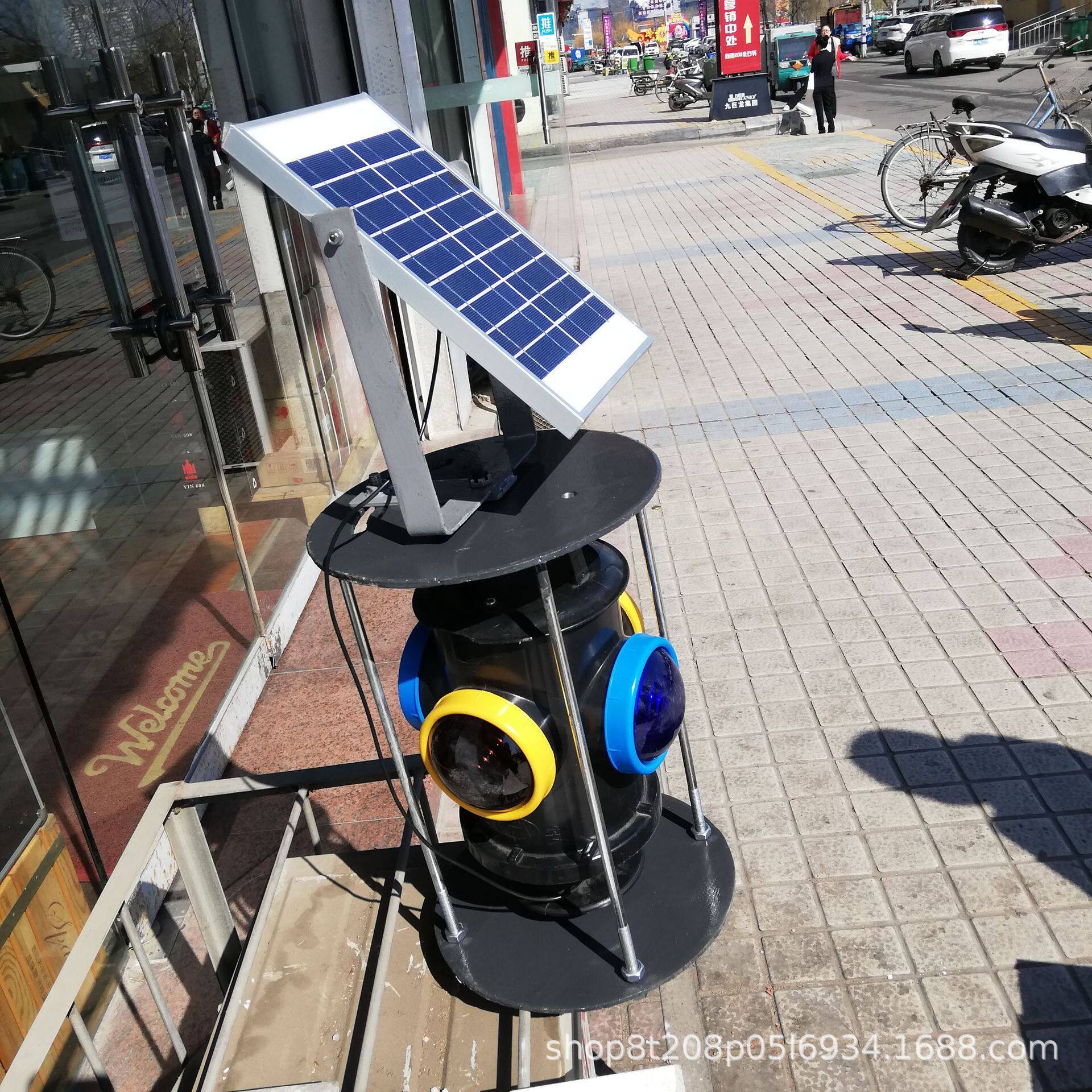 充电式蓝黄铁路警示灯转辙器标志灯四面双色太阳能道岔信号灯