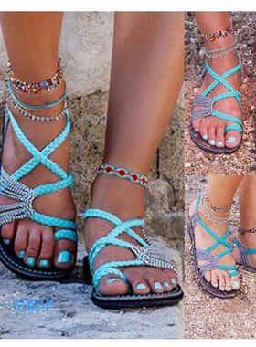 Women's large size knot flat summer beach sandals女休闲