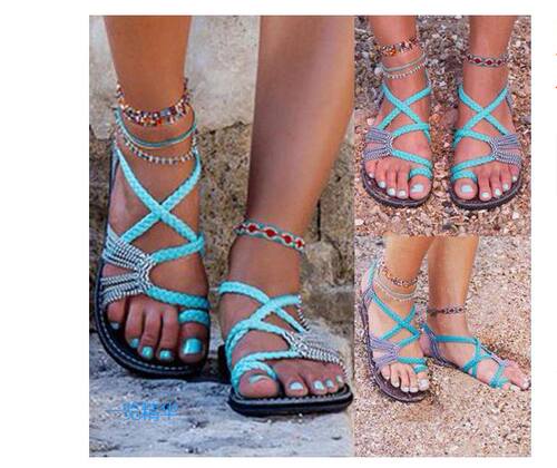 Women's large size knot flat summer beach sandals女休闲