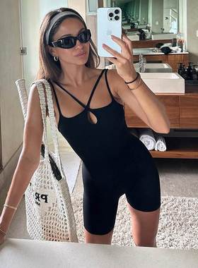 CNYISHE街头性感辣妹多肩带连体裤黑色简约时髦气质高腰显瘦穿搭