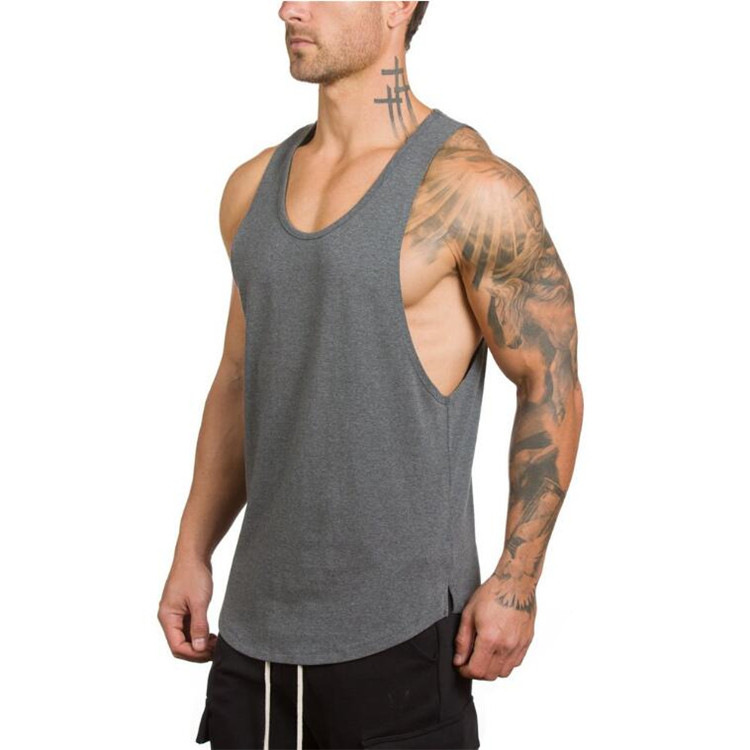 Mens vest solid color summer tank Man gym Singlet背心男V领棉