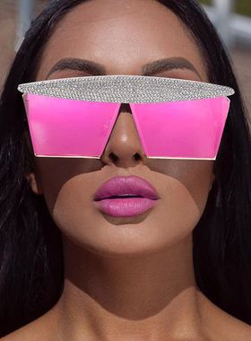 炫彩新款镶钻太阳镜时尚方形墨镜潮流欧美ins大框眼镜sunglasses