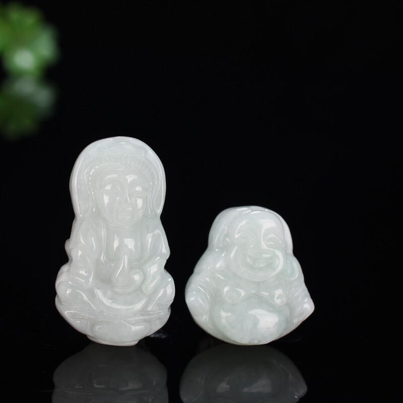 翡翠玉观音吊坠男款男士项链转运翡翠儿童佛玉坠女士款笑佛宝宝坠