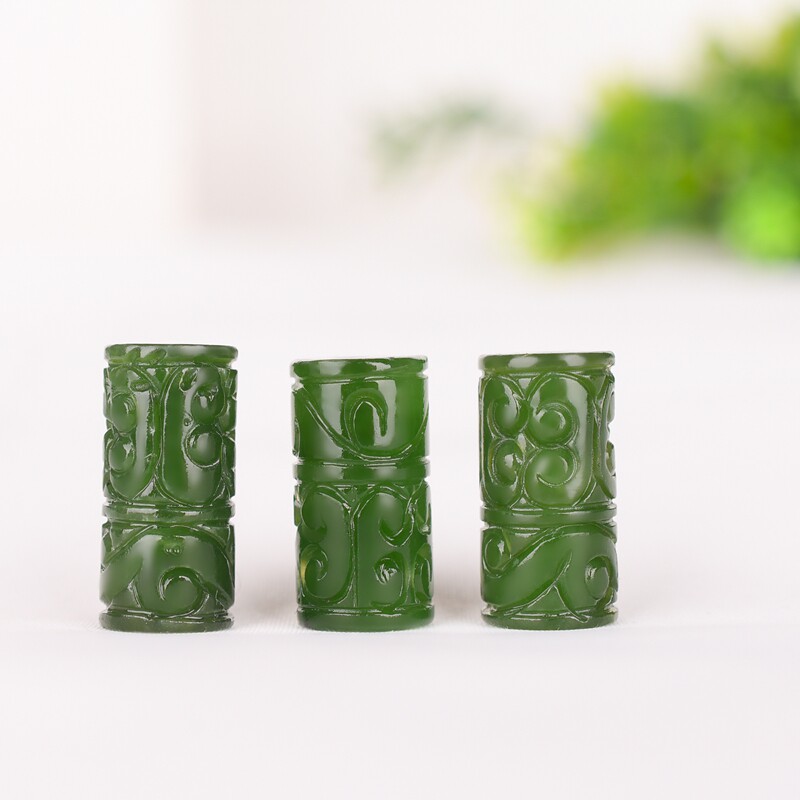 新品俄罗斯和田碧玉桶珠吊坠雕花路路通文玩小配件diy 手链项链