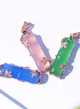 冰种玉髓925银镶嵌竹节吊坠