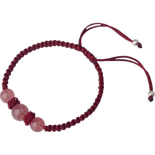 天然草莓晶手链女款情侣手链一对情侣款编织手绳男粉水晶礼物饰品