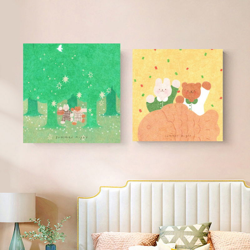 奶油风卡通小熊儿童房装饰画法式立体无框画客厅餐厅挂画书房摆画