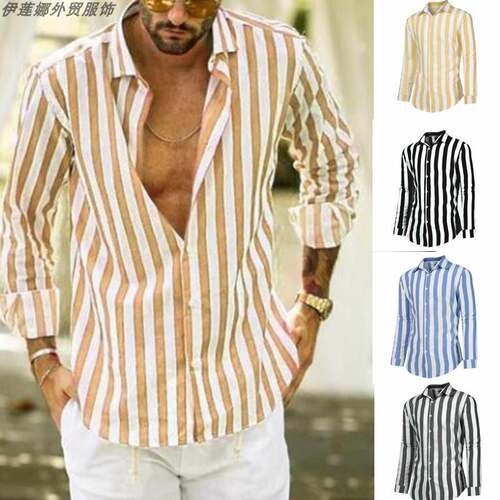 shirts for men striped shirt plussize tops 黑白条纹衬衫男