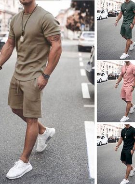 Men's&nbsp;casual&nbsp;suit 欧美男装短袖短裤两件套运动休
