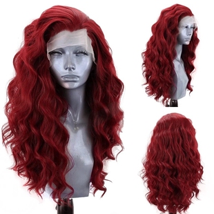 Front lace girls Cosplay long curly hair red nature wigs ins