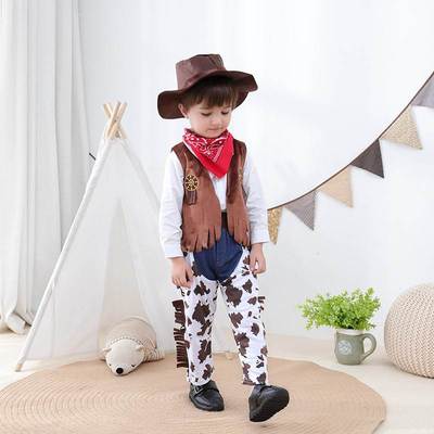 万圣节男童表演服西部牛仔4件套装 western Cowboy Costume 4 set