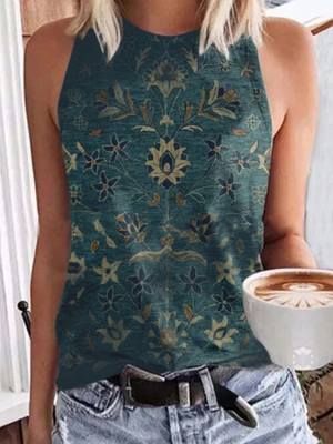 2022 vintage sleeveless t-shirt ins vest printed crew neck